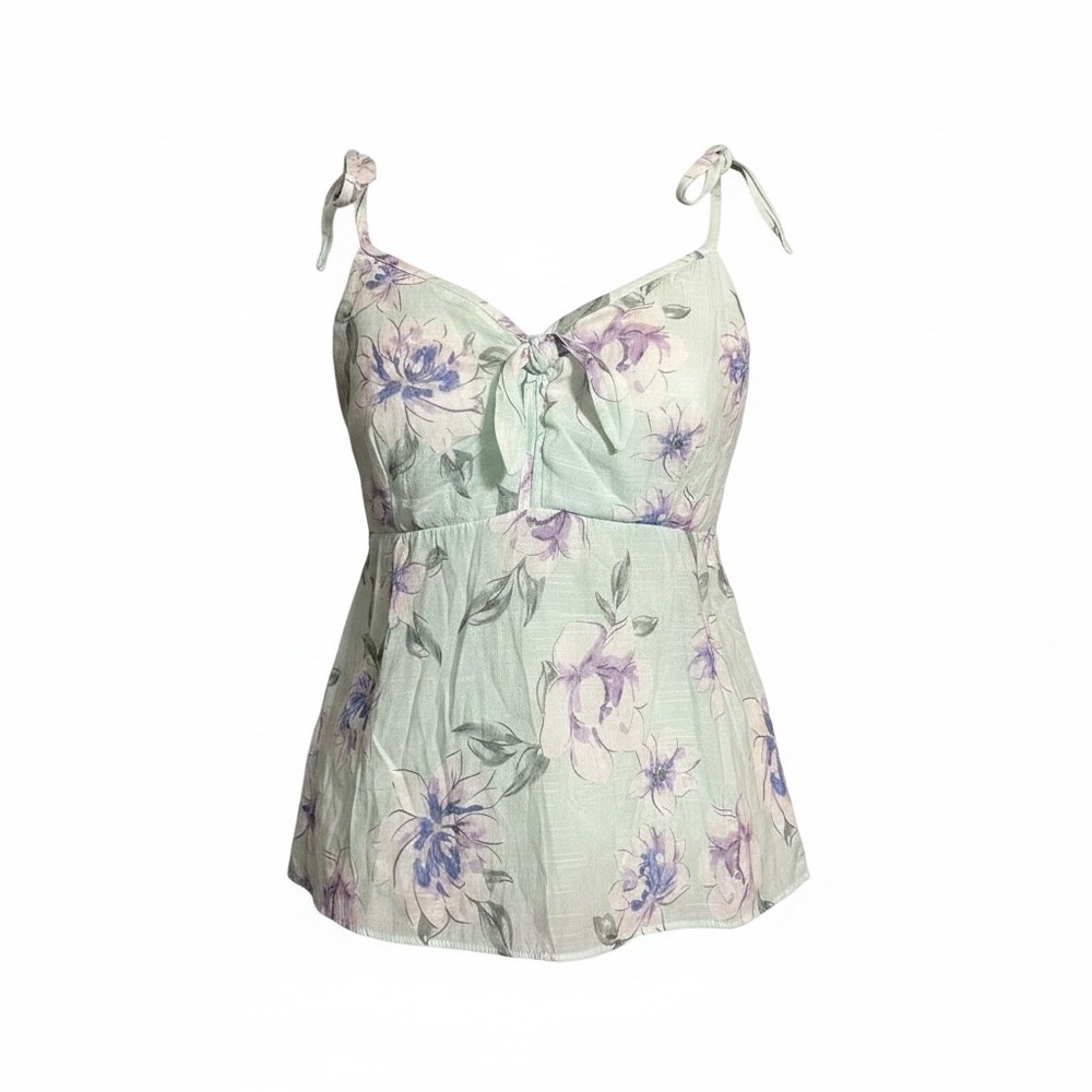 Candies Mint Blue Floral Tie Front Camisole Top XL Adjustable Shoulder Straps